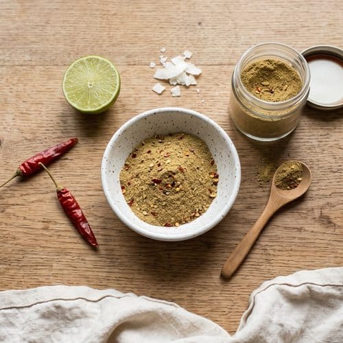 Homemade spicy Thai seasoning, ready for a dry rub or a coconut milk marinade.