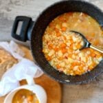 Spicy Scotch broth soup in a pot