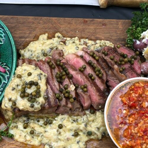 Madagascar steaks with sakay, lasary voatabia, and potato salad